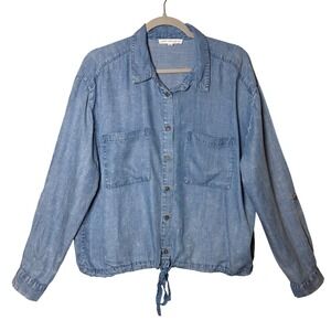 Jane + Delancey Shirt Chambray Blue Button Front Drawstring XL Casual Chic